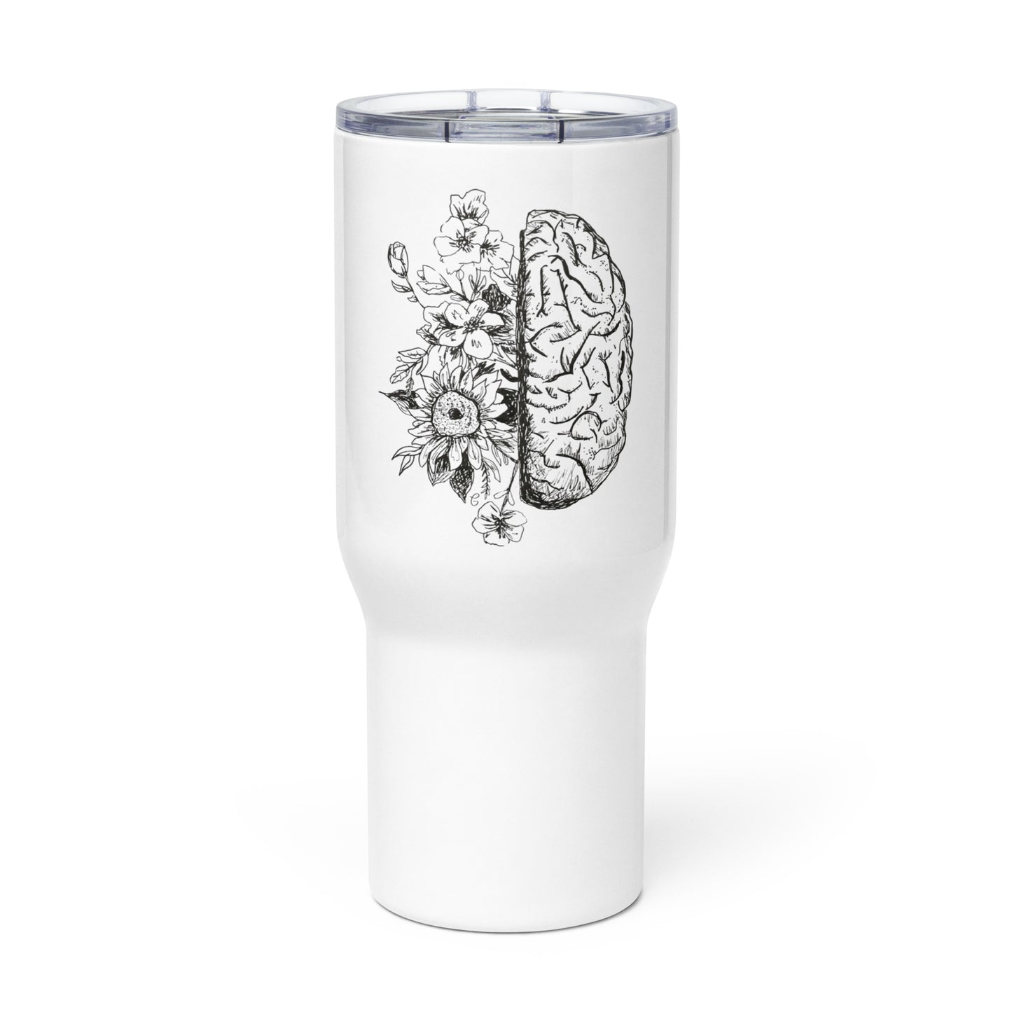 Brain with Flowers Travel Mug with Handle